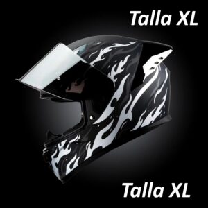 Casco Integral ONIX Flamas Blancas: Certificado DOT | Talla XL