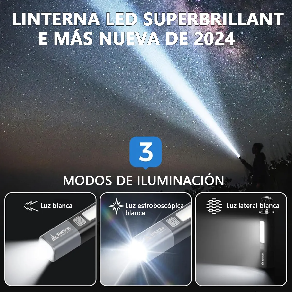 Sandiario Lámpara Táctica Led Lámpara - Camping LED - Imagen 4